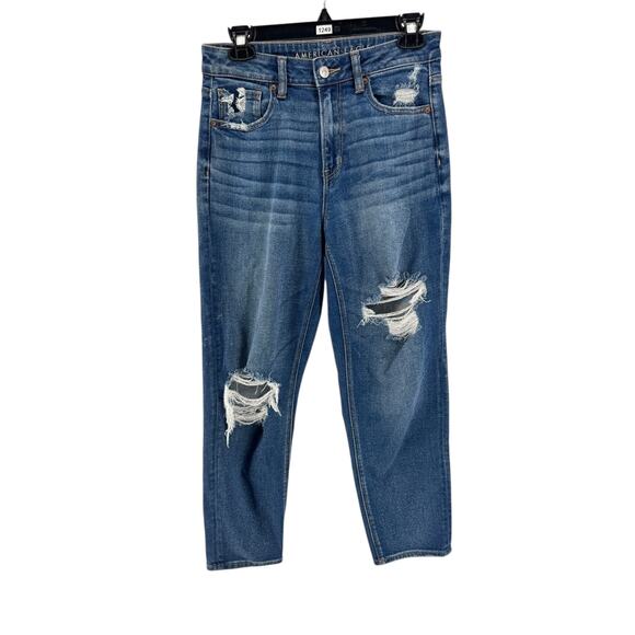 American Eagle Women's Blue Medium Wash Distressed Mom Jeans Size 6 Regular - Picture 1 of 5